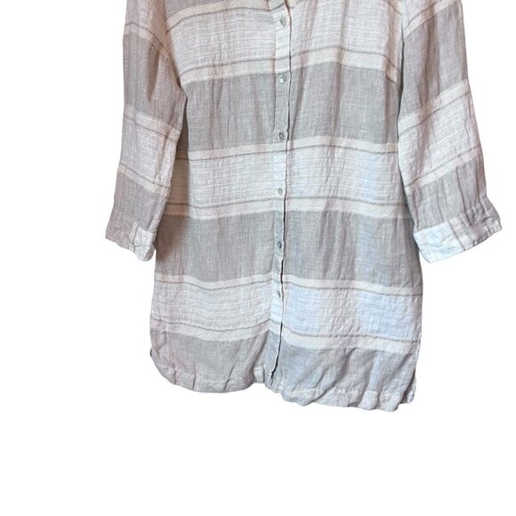 Chicos Linen Blend Gray White 3/4 Sleeve Button Up Shirt Size 0 S - Picture 4 of 12